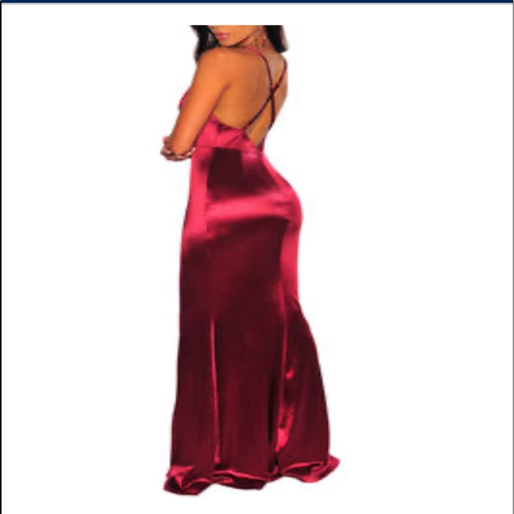 High slit floor length satin feel gown - Picture 4 of 11